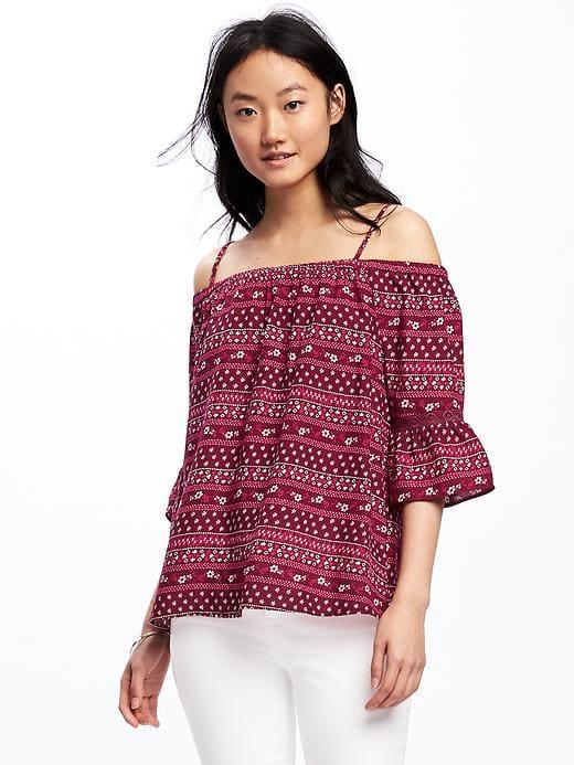 Old Navy Patterned Off The Shoulder Swing Top For Women - Red Print