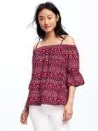 Old Navy Patterned Off The Shoulder Swing Top For Women - Red Print