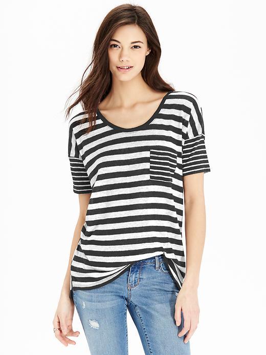 Old Navy Womens Linen Blend Boyfriend Tees Size L Tall - Black Stripe Top