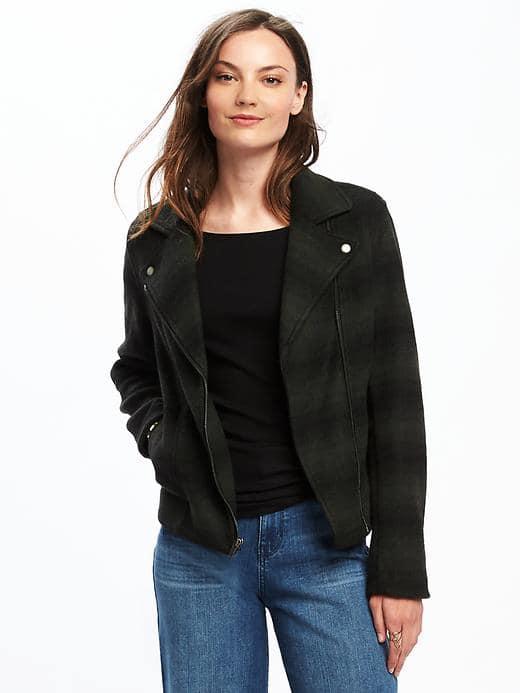 Old Navy Sweater Fleece Moto Jacket For Women - Green Stripe