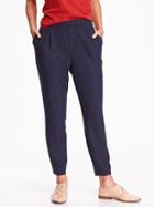 Old Navy Womens High Rise Pinstriped Pull On Pants Size L Tall - Navy Stripe
