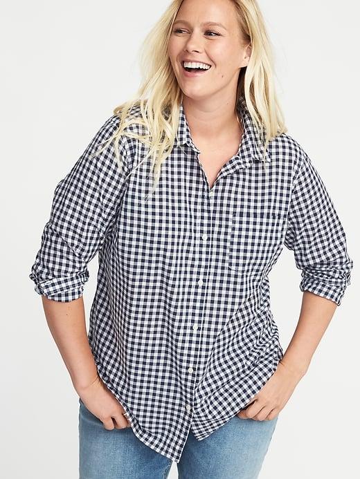 Old Navy Womens Classic Plus-size Button-front Shirt Blue Gingham Size 4x