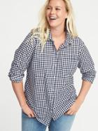 Old Navy Womens Classic Plus-size Button-front Shirt Blue Gingham Size 4x