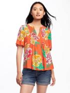 Old Navy Printed Pintuck Swing Blouse For Women - Large Red Floral