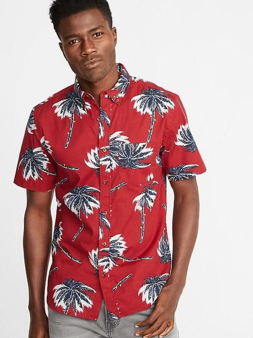 Old Navy Mens Slim-fit Printed Built-in Flex Everyday Shirt For Men Christmas Palm Trees Size S