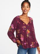 Old Navy Womens Floral-print Boho Swing Blouse For Women Burgundy Floral Size M