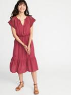 Old Navy Womens Crochet-sleeve Cinched-waist Midi Dress For Women Boysenberry Juice Size L