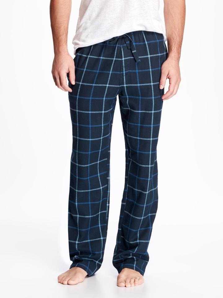 Old Navy Plaid Flannel Sleep Pants For Men - Navy Windowpane