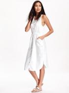 Old Navy Button Down Waisted Midi Dress For Women - Cream