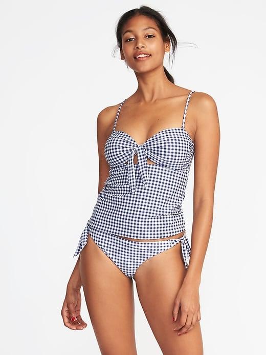 Old Navy Womens Tie-front Tankini Top For Women Blue Gingham Size Xl
