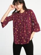 Old Navy Womens Lightweight Ruffle-trim Swing Top For Women Burgundy Floral Size Xs