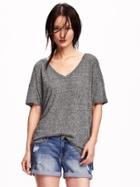 Old Navy Boyfriend Linen Blend V Neck For Women - Dark Charcoal Gray