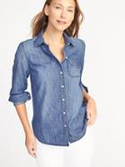 Old Navy Womens Classic Chambray Shirt For Women Medium Wash Size M