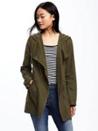 Old Navy Hooded Twill Asymmetric Zip Field Jacket For Women - Pine Needles