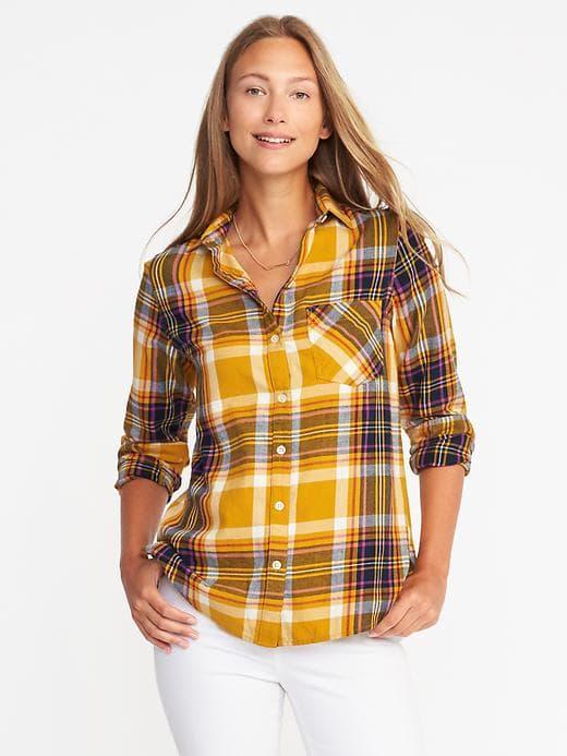 Old Navy Classic Flannel Shirt For Women - Yellow Plaid