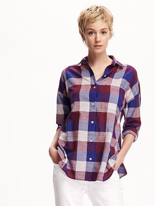 Old Navy Boyfriend Plaid Shirt For Women - Burgundy Check