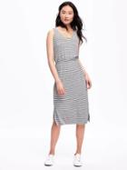 Old Navy Side Slit Jersey Midi Dress For Women - Gray Stripe