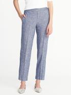 Old Navy Womens Mid-rise Pull-on Linen-blend Pants For Women Chambray Blue Size 10
