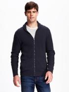 Old Navy Full Zip Wool Blend Sweater For Men - Dark Blue Heather