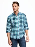Old Navy Regular Fit Plaid Flannel Pocket Shirt For Men - The Teal End