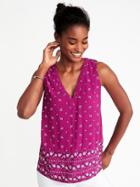 Old Navy Womens Relaxed Printed Crepe V-neck Blouse For Women Pink Print Size M