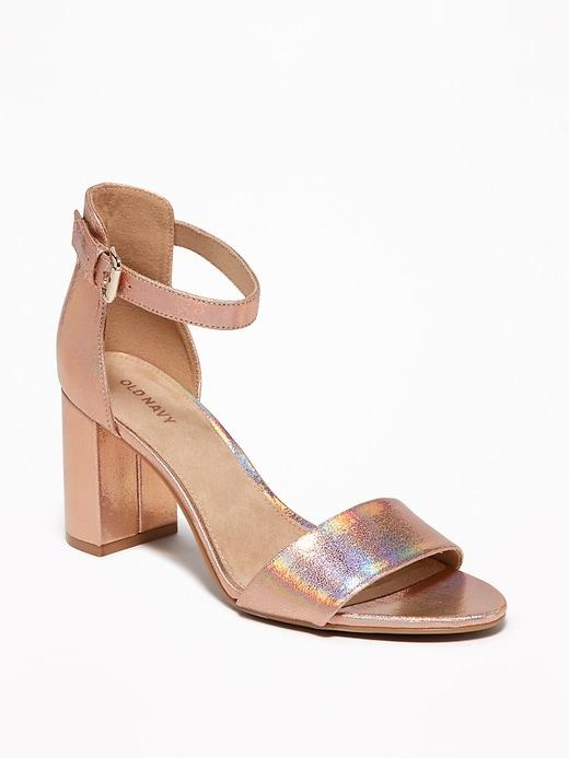 Old Navy Womens Metallic Faux-leather Block-heel Sandals For Women Rose Gold Size 6