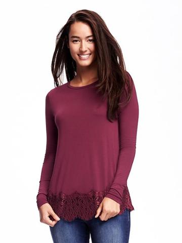 Old Navy Relaxed Lace Trim Top For Women - Borscht