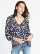 Old Navy Womens Floral-print Boho Swing Top For Women Blue Floral Size L