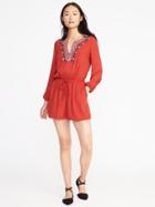Old Navy Womens Embroidered Belted Romper For Women Deep Rose Size Xl