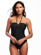 Old Navy Womens Lace-up Bandeau Swimsuit For Women Ebony Size M