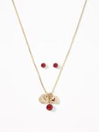 Old Navy  Heart Pendant Charm Necklace & Stud Earrings Set For Women Gold Size One Size