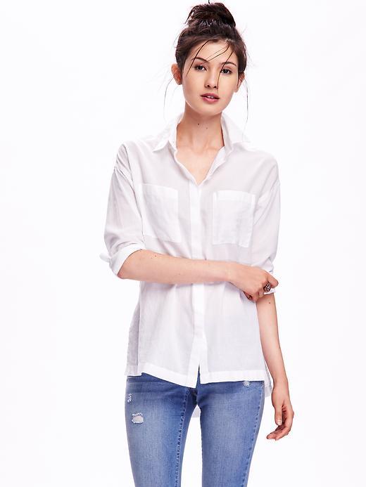 Old Navy Hi Lo Boyfriend Oxford - Bright White