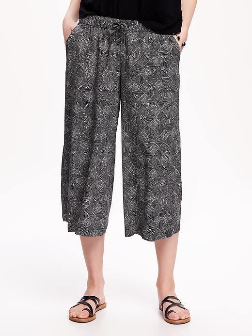 Old Navy Printed Soft Wide Leg Culottes For Women - Black Print