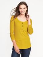 Old Navy Semi Fitted Rib Knit Henley For Women - Golden Opportunity