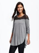 Old Navy Relaxed Tulip Hem Lace Top For Women - Heather Grey