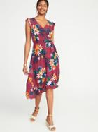 Old Navy Womens Sleeveless Waist-defined Crinkle-gauze Dress For Women Purple Print Size Xs