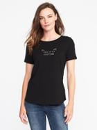 Old Navy Everywear Graphic Curved Hem Tee For Women - Black