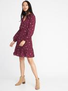 Old Navy Womens Floral Georgette Waist-defined Dress For Women Purple Ditsy Floral Size Xs