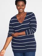 Old Navy Womens Textured V-neck Plus-size Tunic Sweater Navy Stripe Size 1x