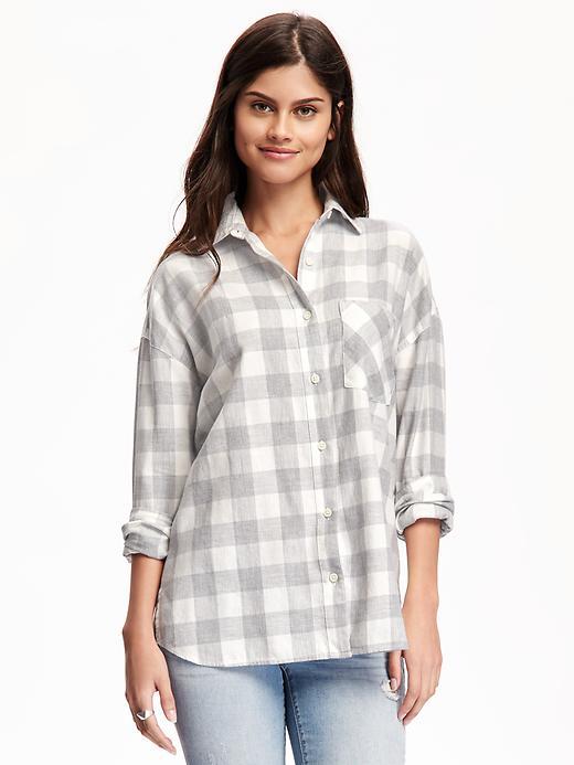 Old Navy Boyfriend Flannel Shirt For Women - Heather Grey