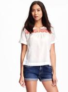 Old Navy Crepe Embroidered Yoke Top For Women - Cream
