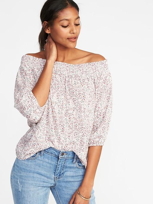 Old Navy Womens Off-the-shoulder Swing Top For Women Red Print Size Xxl