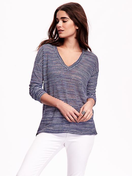 Old Navy Lightweight Striped Boxy Sweater - Navy Stripe