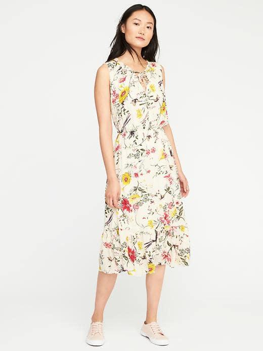 Old Navy Cinched Waist Floral Dress For Women - Red & White Floral