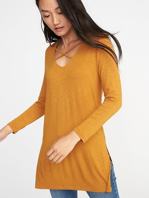 Old Navy Womens Relaxed Lace-up-yoke Top For Women Tobacco Leaf Size Xs