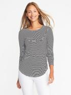 Old Navy Womens Luxe Curved-hem Crew-neck Tee For Women O.n. New Black Stripe Size Xl