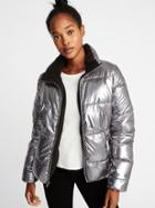 Old Navy Womens Metallic Frost-free Jacket For Women Silver Size Xs