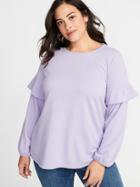 Old Navy Womens French-terry Plus-size Ruffle-sleeve Sweatshirt Lavender Haven Size 2x