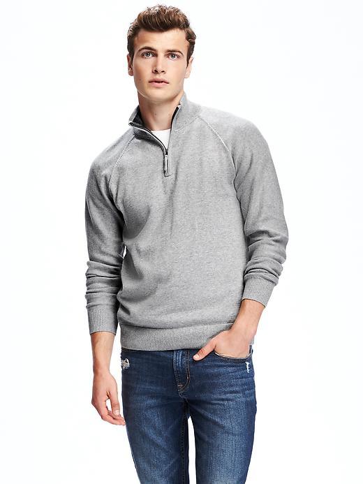 Old Navy Mock Neck 1/4 Zip Pullover For Men - Light Grey Heather