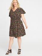 Old Navy Womens Waist-defined Plus-size V-neck Dress Black Ditsy Floral Size 3x